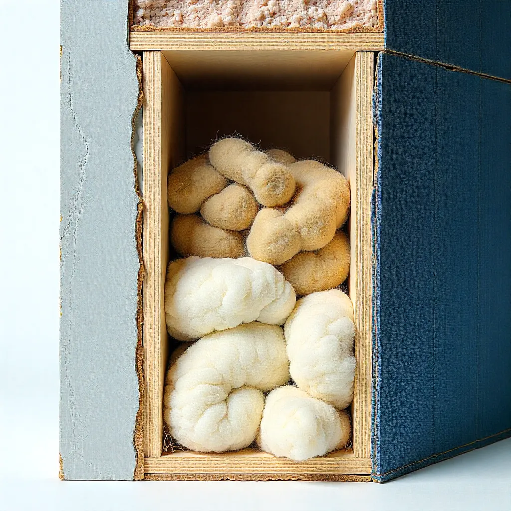 Textile wall cutaway revealing insulation structure